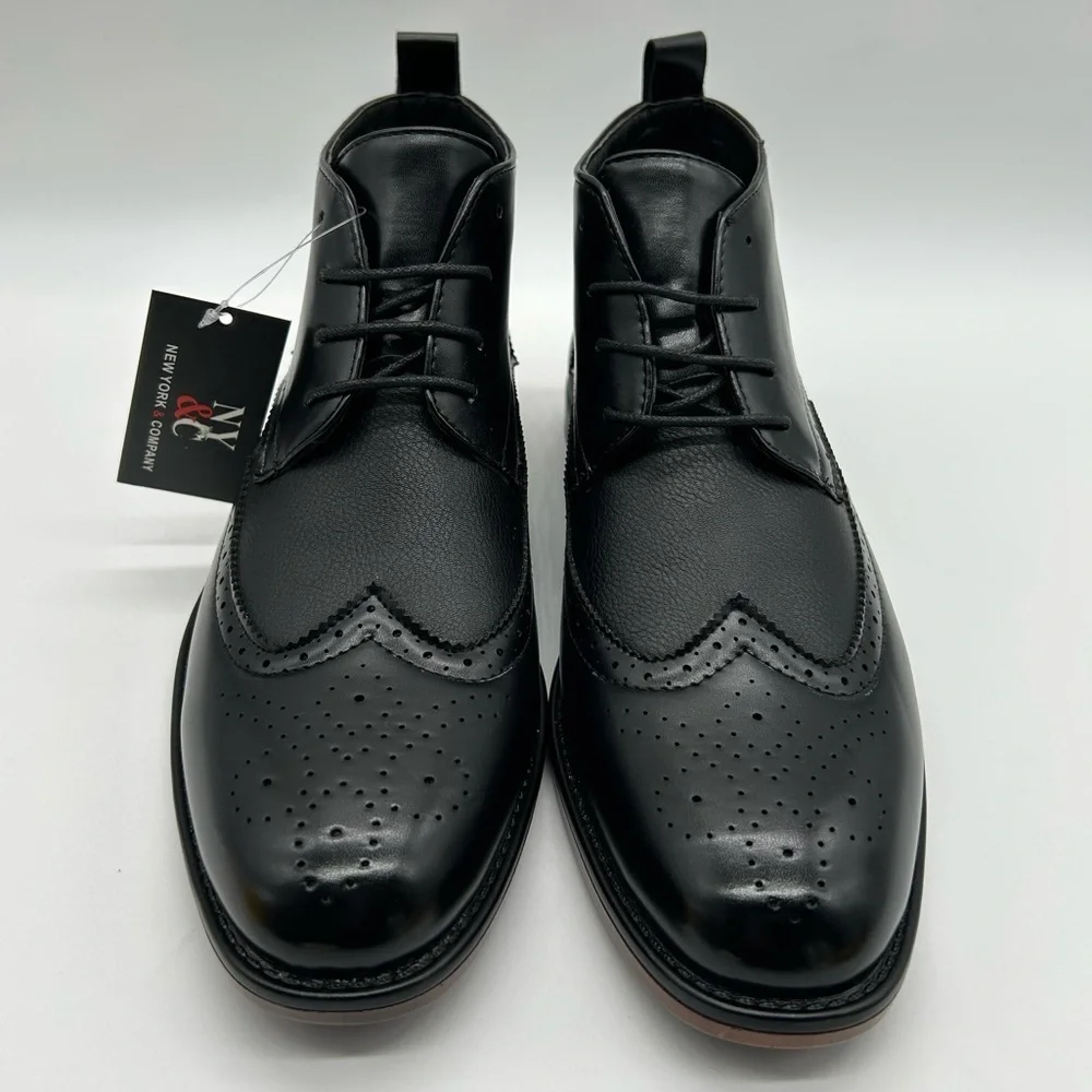 Men’s Black Dress Boots Wingtip Oxford Ankle Boots, Classic Lace-Up, Size 8 NWT